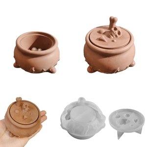 Silicone Mold Witch Cauldron Storage Jar Skull Decoration For Resin Casting DIY Epoxy Halloween Plaster Craft Novelty