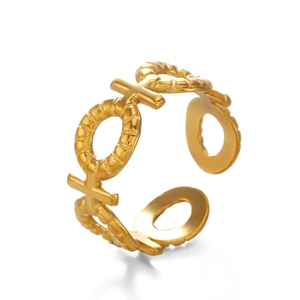 Verstellbarer goldener Edelstahlring mit minimalistischem geometrischem Kreuzdesign