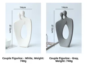 Statuine di coppia astratte in ceramica opaca bianca e grigia con altezza di 27,5 cm