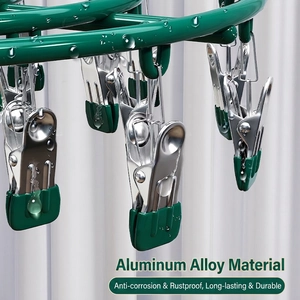 Aluminum alloy drying rack for socks and underwear with anti-rust green metal clips