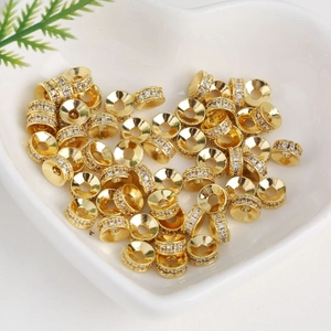 Micro Pave Zircon Copper Spacer Beads Round Wheel Shape 18K Gold Plated For DIY Jewelry Making Bracelet Findings