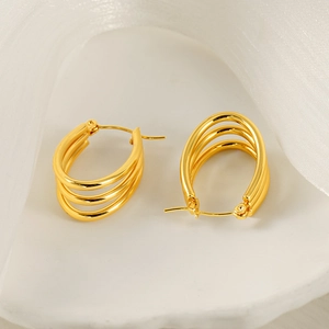Elegant multi-layered gold stainless steel hoop earrings with high-polish metallic finish