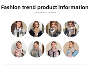 Detail grid of multicolor plaid cashmere feel scarves with elegant fringe tassels