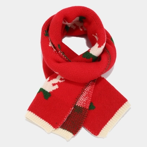 Christmas knit scarf with reindeer patterns, cozy winter neck warmer in red and white