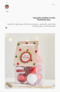 Red and white Christmas ball ornaments in a transparent gift box on a snowy background