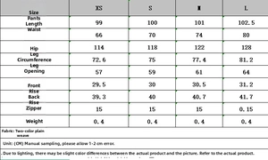Detailed size chart for women's double-breasted suit set including pants measurements