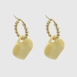 Stainless Steel Heart Pendant Earrings With Gold Plated Beaded Hoops Colorful Resin Jewelry For Women Girls Simple Cute Style