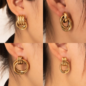 Exaggerated 18K gold plated stainless steel hoop earrings in four geometric designs
