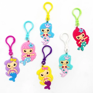 Set of six colorful PVC mermaid keychains with matching lobster clasps for bags