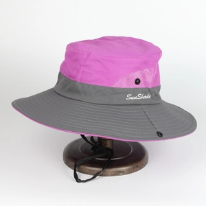 Outdoor sun hat for women with ponytail hole and breathable mesh in purple and grey