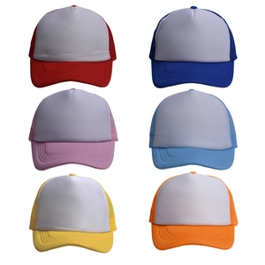 Mesh trucker hats in six vibrant colors with white foam front and adjustable snapback