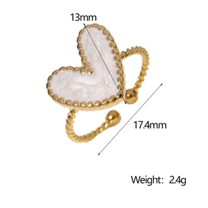 Detailed dimensions of gold heart ring showing 17.4mm diameter and 13mm width