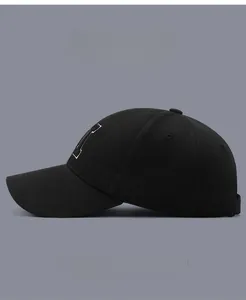 Detailed close-up of M letter embroidery on a durable twill cotton baseball cap surface