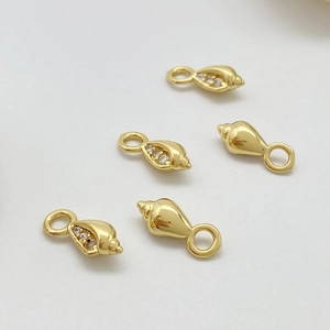 Golden sea shell pendant set with white zircon for DIY jewelry necklaces and bracelets