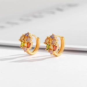 18K gold plated hoop earrings with colorful marquise-cut zircon floral cluster