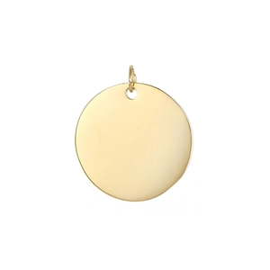 Close-up of a polished gold stainless steel round pendant with a smooth blank surface