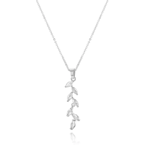 Elegante collana con ciondolo a foglia di grano in argento con brillanti zirconi cubici