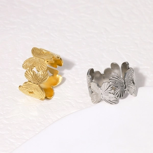 Anelli a farfalla traforati regolabili in oro e argento, gioielli in acciaio inox