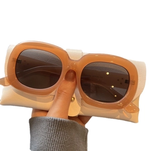 Vintage champagne thick frame sunglasses with dark brown UV-resistant lenses for women and men