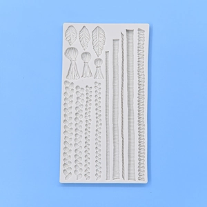 White silicone mold featuring feather, tassel, and rope textures for DIY cake baking craft