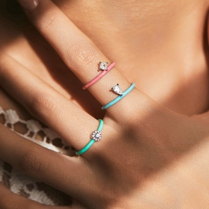 Minimalist S925 sterling silver colorful enamel stacking rings with geometric zircons
