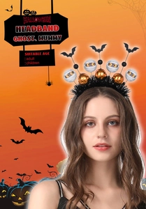 Halloween headband featuring a white mummy, black bats and orange disco balls for party cosplay