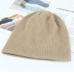 Classic khaki knit beanie hat with ribbed texture for men and women winter warmth