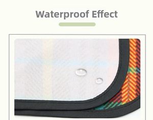 Macro detail of waterproof kitchen apron fabric with colorful plaid pattern and water droplets