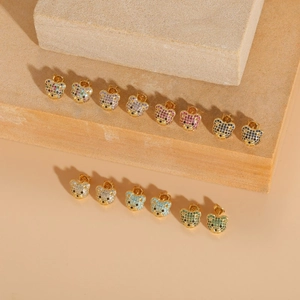 Bear Earrings Copper 14K Gold Plated Micro Pave Cubic Zirconia Animal Shape Dainty Jewelry Gift For Women