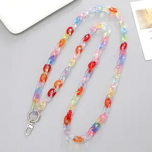 Colorful 120cm acrylic crossbody phone chain with 14x19mm links and metal clasp
