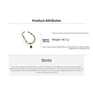 Detail of double-layer vintage necklace featuring tiger eye stone and crystal dimensions