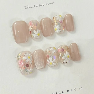 Cat Eye Press On Nails Floral Short Ballet Shape Artificial Nails Glossy Manicure Decoration For Women Daily Use