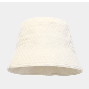 Off-white foldable sun bucket hat with honeycomb texture for women beach wear