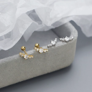 S925 sterling silver zircon stud earrings with screw ball backs in gold and silver
