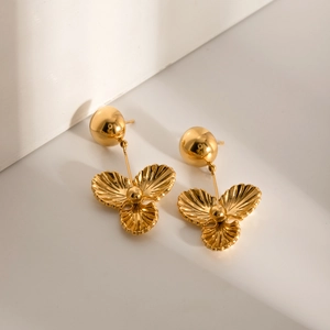 Chic 18k gold plated stainless steel petal drop earrings on a minimalist background