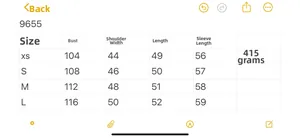 Size chart with measurements for the vintage PU leather motor biker jacket