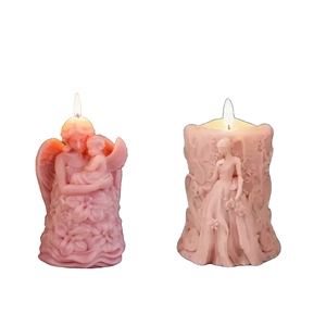 Pink 3D angel and mother silicone molds for DIY scented candle making with floral details