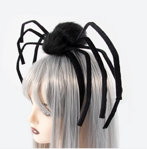 Detail of black plush spider headband with poseable legs for Halloween costume