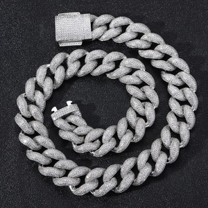 S925 silver 18mm moissanite Cuban link chain necklace with iced out spring buckle