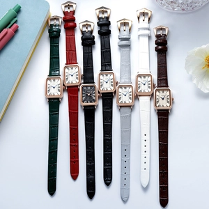 Elegant square women's watch set with leather straps in various colors and gold casing