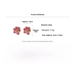 Pink enamel flower stud earrings with silver needles measuring 2cm x 1.8cm and 7.2g weight
