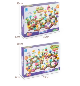 Detailed comparison of 224 and 272 piece flower garden building toy sets and packaging