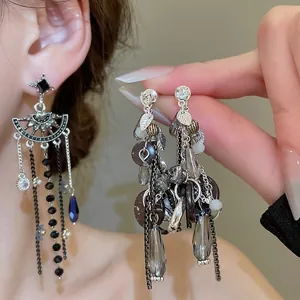 Gothic Flower Water Drop Tassel Earrings With 925 Sterling Silver Earring Post Alloy Rhinestone Crystal Jewelry For Women