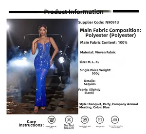 Detailansicht des glitzernden blauen Pailletten-Abendkleids mit feiner Webstruktur
