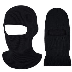Black ribbed knit balaclava for winter windproof face protection in dual view