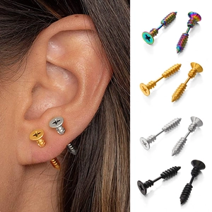 Screw Stud Earrings Stainless Steel Novelty Industrial Style Hip Hop Jewelry For Men Women Unisex