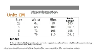Guide des tailles pour pantalon de sport droit avec motif croix, mesures XS à L en CM