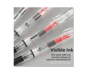 Close-up of transparent gothic fountain pen with a clear visible ink window design