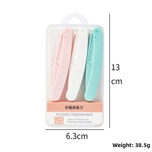 Detailed size and weight guide for 3-piece folding safety eyebrow razor set