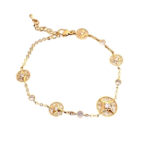 18K gold-plated bracelet with starburst round pendants and sparkling zircon stones